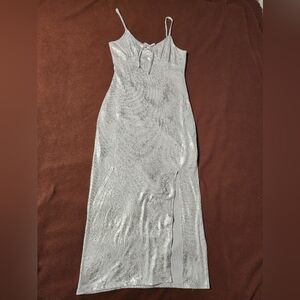 Silver midi dress with side slit